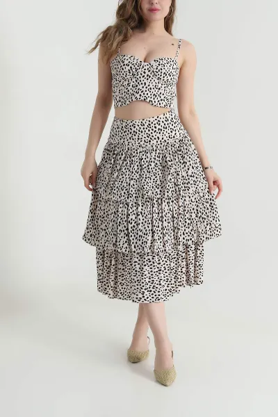 Leopar Desen Modal Empirme Etek Crop İkili Takım 473625
