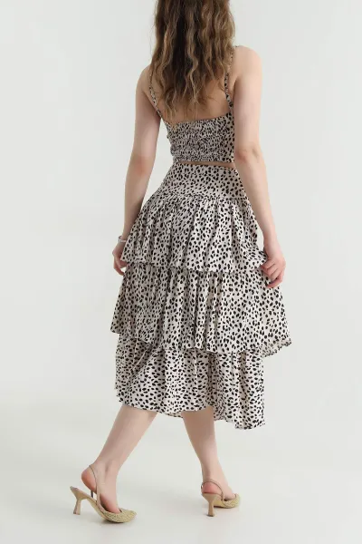 Leopar Desen Modal Empirme Etek Crop İkili Takım 473625