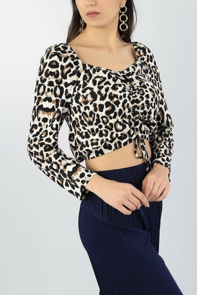 Leopar Desenli Bayan Pamuklu Bluz 55036