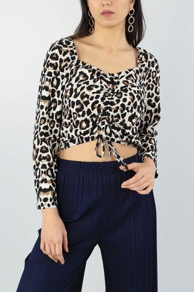 Leopar Desenli Bayan Pamuklu Bluz 55036