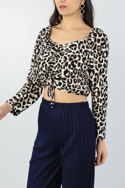 Leopar Desenli Bayan Pamuklu Bluz 55036