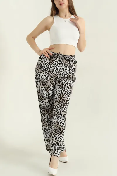 leopar-desenli-bel-lastikli-dokuma-kadin-pantolon-357147
