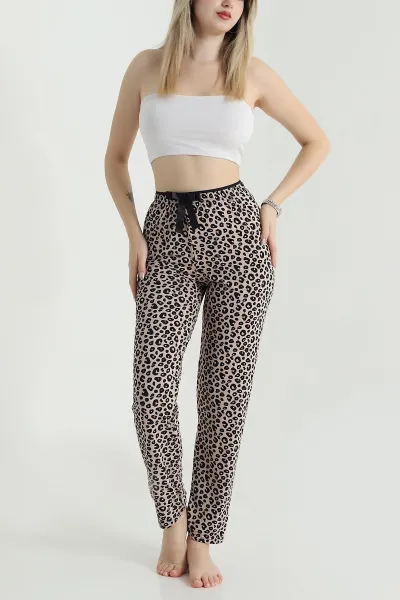 Leopar Desenli Beli Lastikli Kadın Pijama Altı 470762