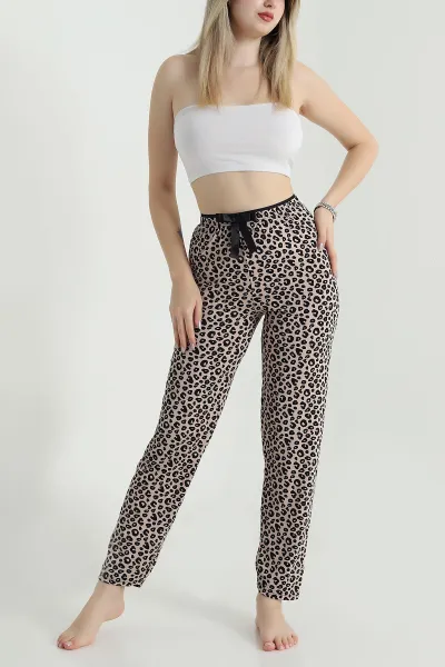 Leopar Desenli Beli Lastikli Kadın Pijama Altı 470762