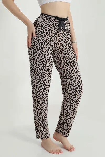 Leopar Desenli Beli Lastikli Kadın Pijama Altı 470762