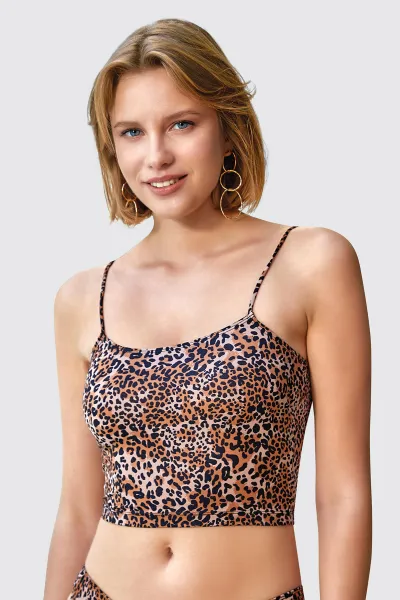 Leopar Desenli Berrak İnce Askılı Kadın Crop Atlet 369326