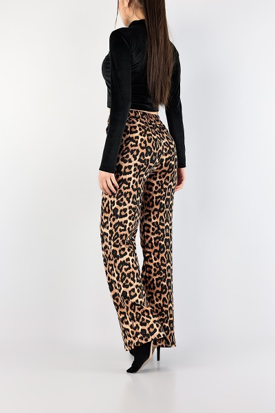 Leopar Desenli Bol Paça Bayan Pantolon 82944