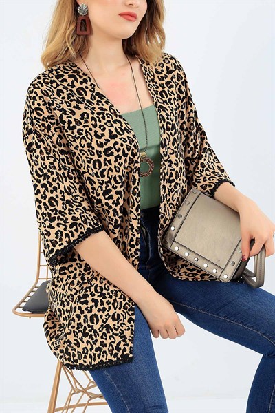Leopar Desenli Dokuma Kimono 35673