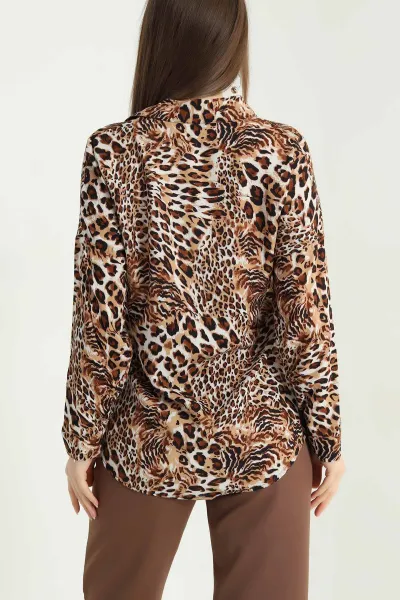 Leopar Desenli Dokuma Viskon Gömlek 337829