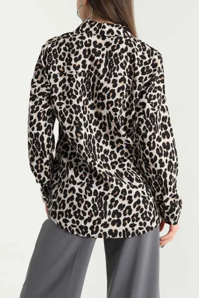 Leopar Desenli Dokuma Viskon Gömlek 337832