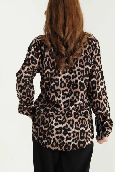 Leopar Desenli Dokuma Viskon Gömlek 337833