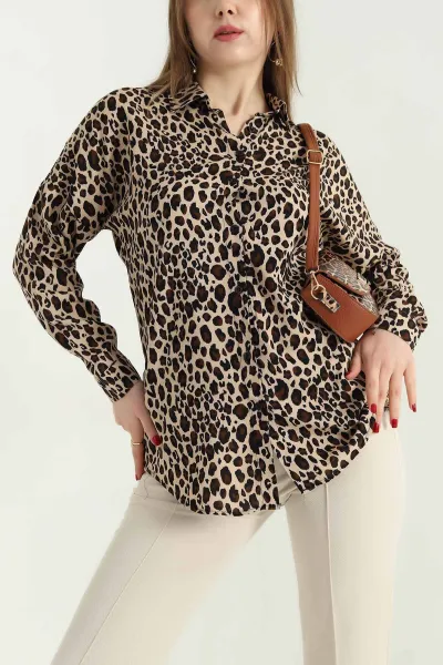 Leopar Desenli Dokuma Viskon Gömlek 337835