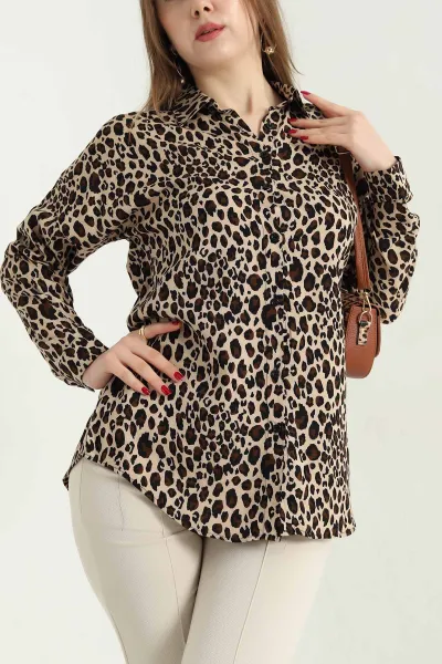 Leopar Desenli Dokuma Viskon Gömlek 337835