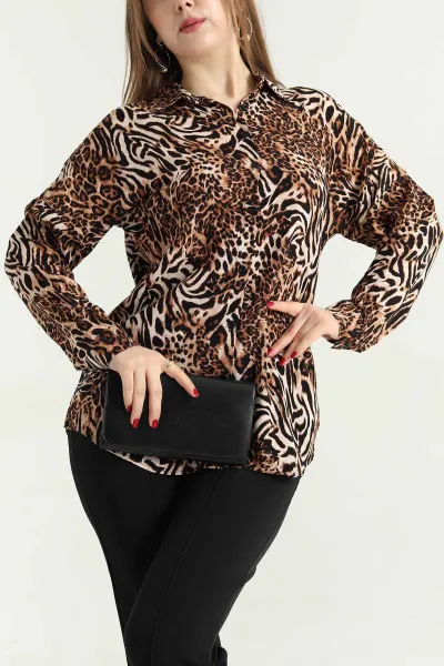 Leopar Desenli Dokuma Viskon Gömlek 337837