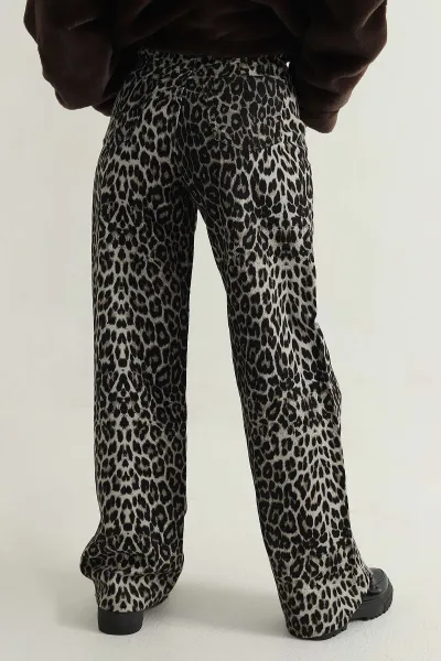 Leopar Desenli Dökümlü Palazzo Kadın Kot Pantolon 412852