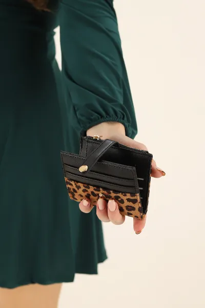 Leopar Desenli Fermuarlı Bölmeli Kartlık Cüzdan 330956