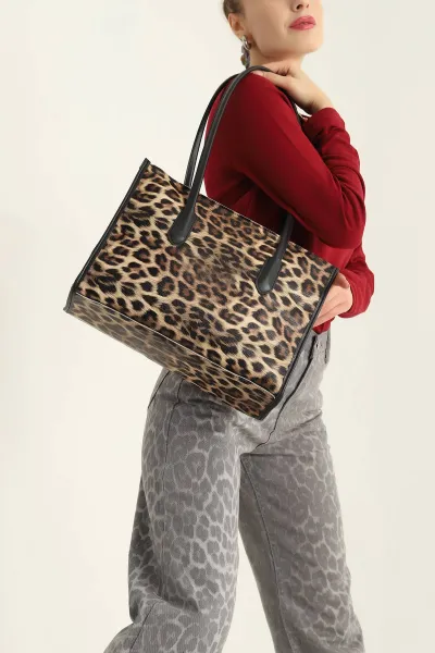 Leopar Desenli Fermuarlı Kadın Kol ve Omuz Çantası 319329