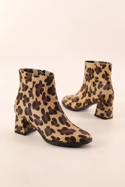 Leopar Desenli Fermuarlı Kadın Topuklu Bot 405983