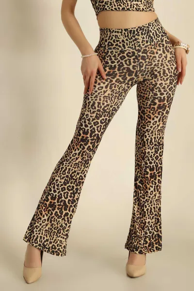 Leopar Desenli İspanyol Paça Tayt Pantolon 270725