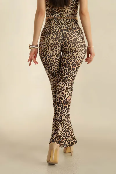 Leopar Desenli İspanyol Paça Tayt Pantolon 270725