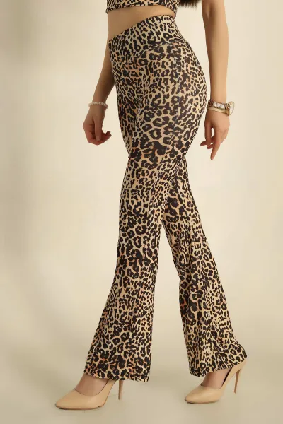 Leopar Desenli İspanyol Paça Tayt Pantolon 270725