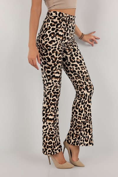 Leopar Desenli İspanyol Pamuklu Süet Pantolon 132201