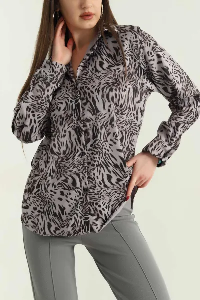 Leopar Desenli ithal Saten Gömlek 335424