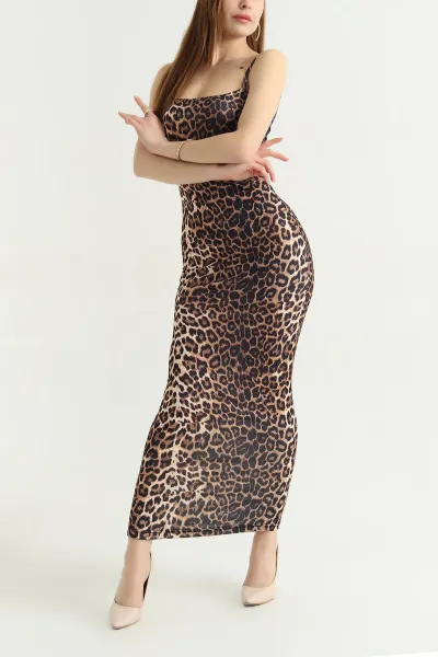 Leopar Desenli Kolsuz Sendy Elbise 341101