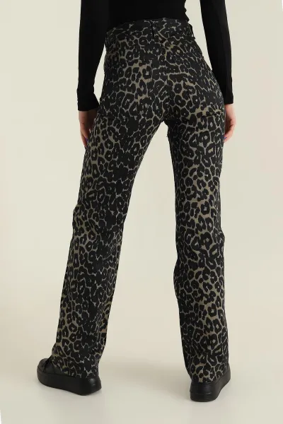 Leopar Desenli Palazzo Kadın Kot Pantolon 423739