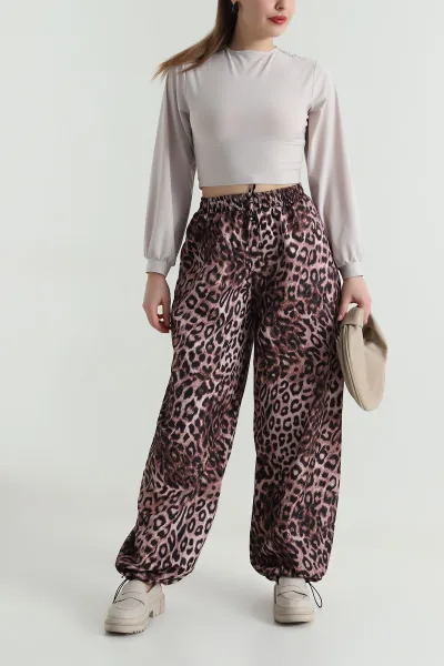 Leopar Desenli Paraşüt Kadın Pantolon 495329
