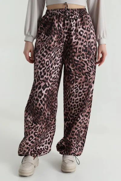 Leopar Desenli Paraşüt Kadın Pantolon 495329