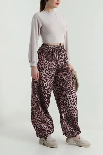 Leopar Desenli Paraşüt Kadın Pantolon 495329