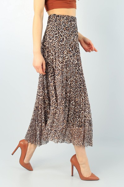 Leopar Desenli Piliseli Astarlı Etek 61606