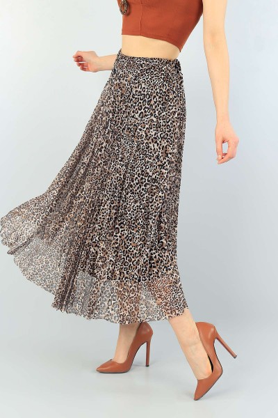 Leopar Desenli Piliseli Astarlı Etek 61606