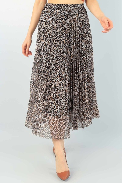 Leopar Desenli Piliseli Astarlı Etek 61606