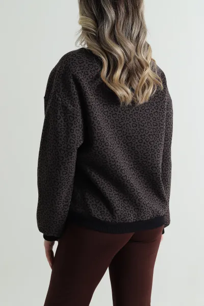 Leopar Desenli Şardonlu Üç İp Kadın Sweat 495051