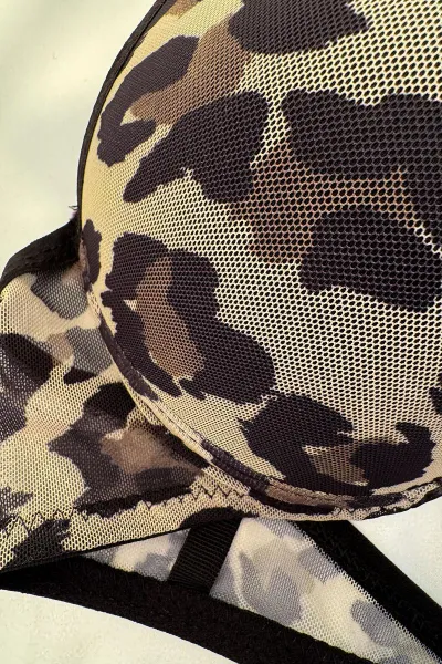 Leopar Desenli Taş Askılı Destekli Sütyen Takım 354195