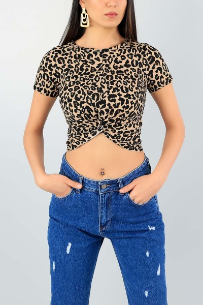 Leopar Desenli Tasarım Crop Bluz 59212