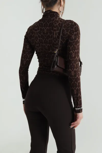 Leopar Desenli Transparan Kadın Bluz 486643