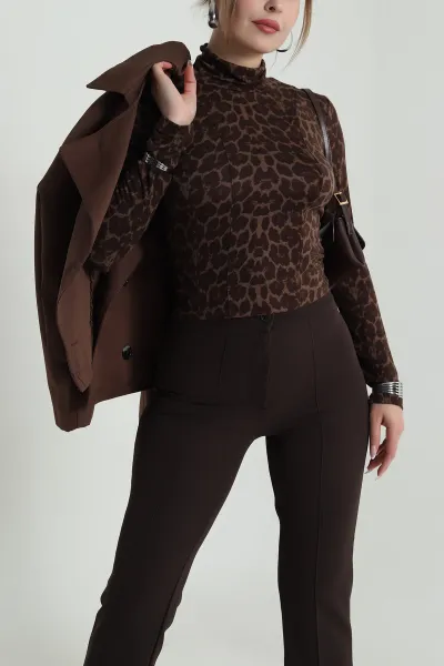 Leopar Desenli Transparan Kadın Bluz 486643