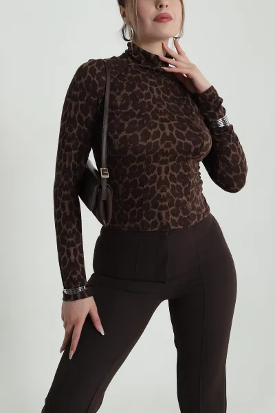 Leopar Desenli Transparan Kadın Bluz 486643