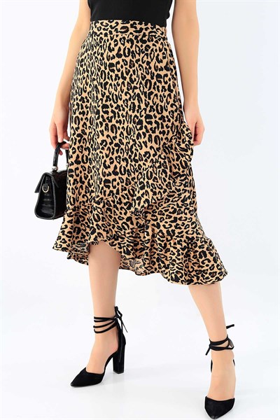 Leopar Desenli Volanlı Etek 32015