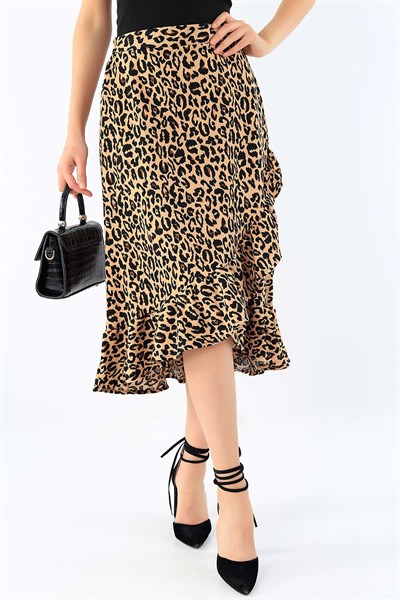 Leopar Desenli Volanlı Etek 32015