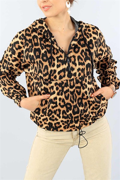 Leopar Desenli Yarım Fermuarlı Sweat 39155
