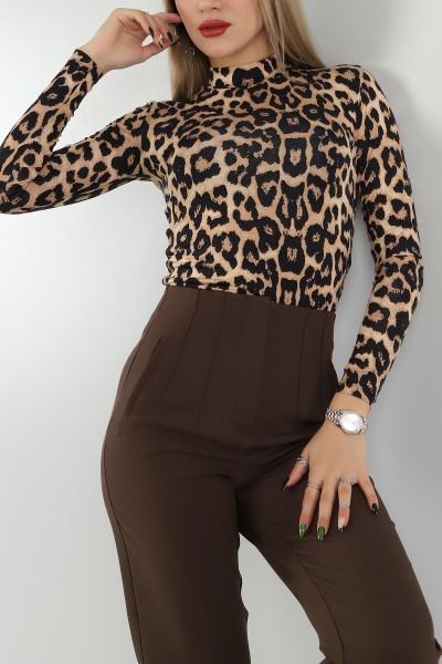 Leopar Dik Yaka Viskon Bluz 149442