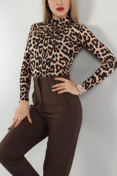 Leopar Dik Yaka Viskon Bluz 149442