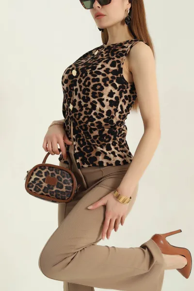 Leopar Düğmeli Ottoman Kadın Bluz 358639