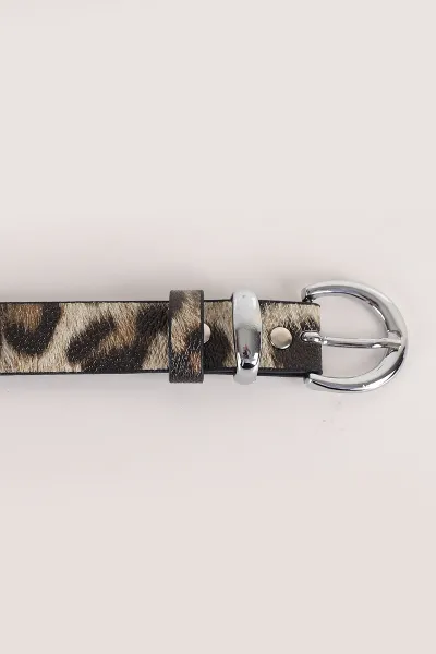 Leopar Gümüş Oval Toka Detaylı Kadın İnce Kemer 335465