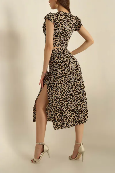 Leopar Krinkıl Bluz Etek İkili Takım 251996