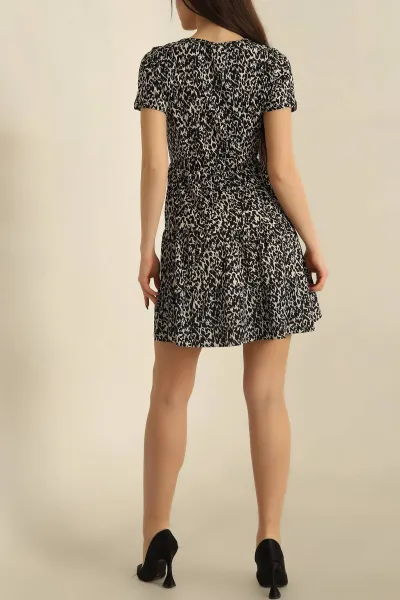 Leopar Kruvaze Yaka Desenli Elbise 249152